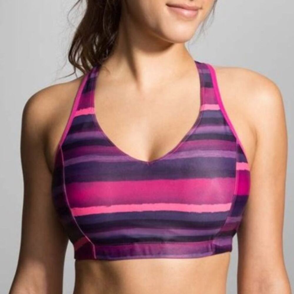 NWOT Brooks Pink and Purple Striped Sports Bra Size XS